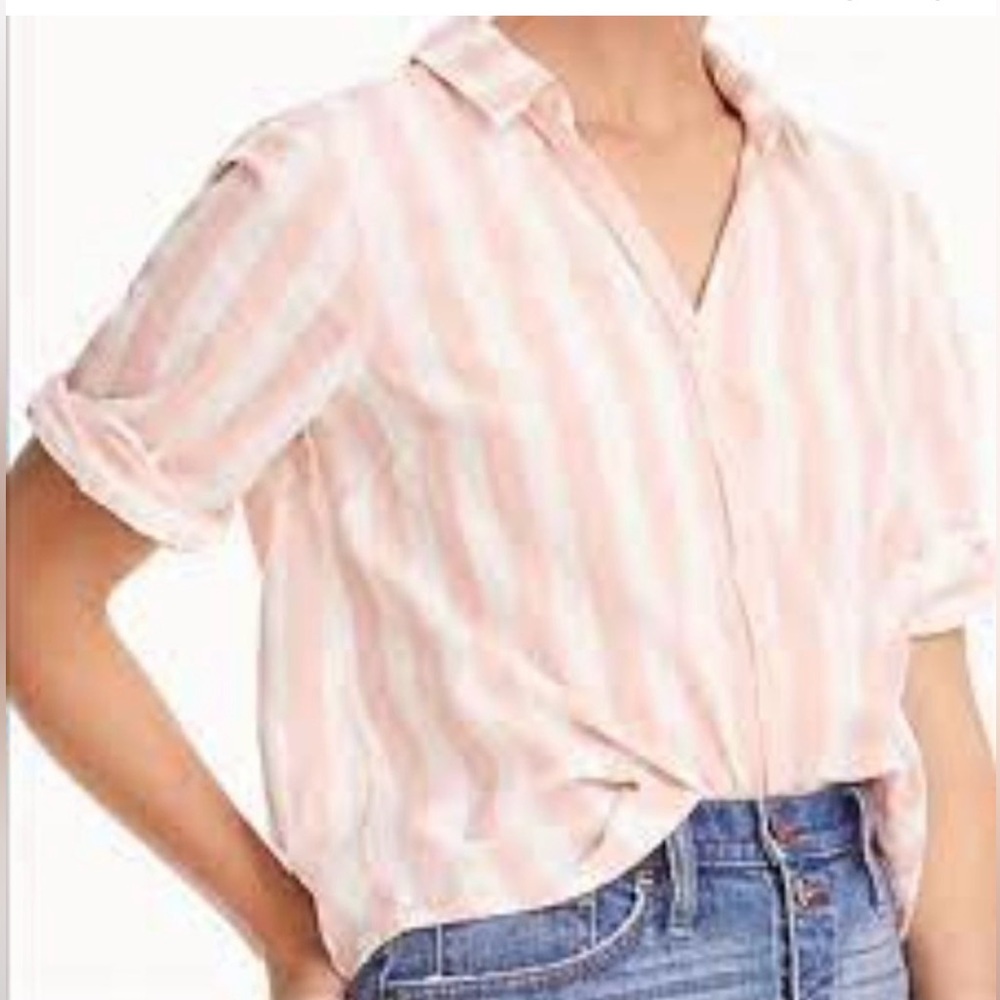 J.Crew lightweight poplin striped top, pink and white, size XS in EUC.